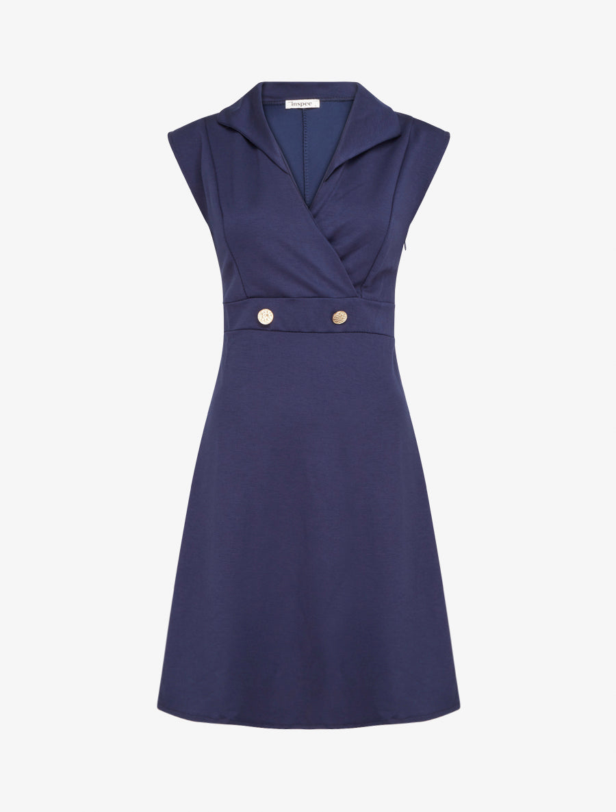 Robe évasée sans manches à col cache-coeur - Marine - 1