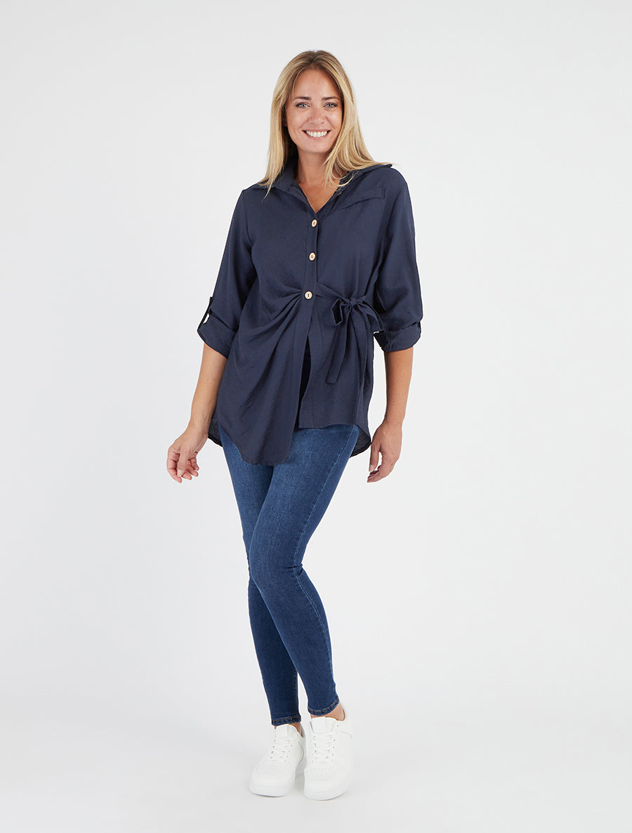 Chemise asymétrique effet drapé - Marine - 8