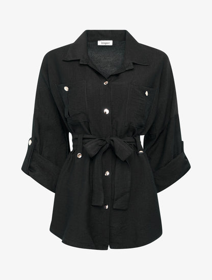 Chemise fluide ceinturée - Noir - 1