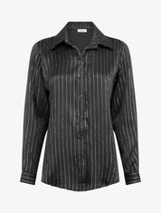 Chemise fluide à rayures irisées coupe droite - Noir - 1
