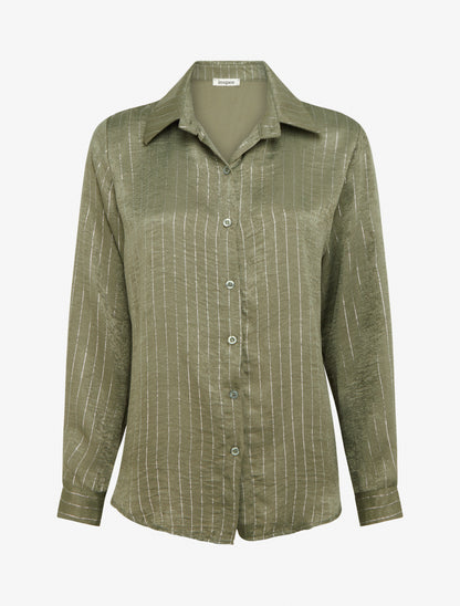 Chemise fluide à rayures irisées coupe droite - Kaki - 1