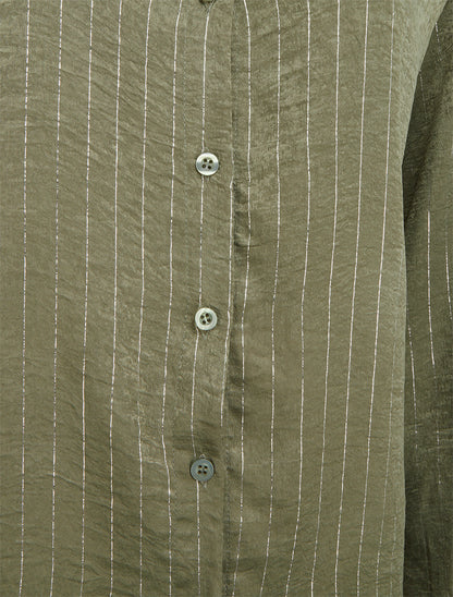 Chemise fluide à rayures irisées coupe droite - Kaki - 3