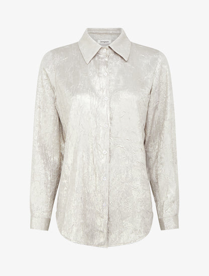 Chemise fluide effet froissé coupe droite - Beige - 1