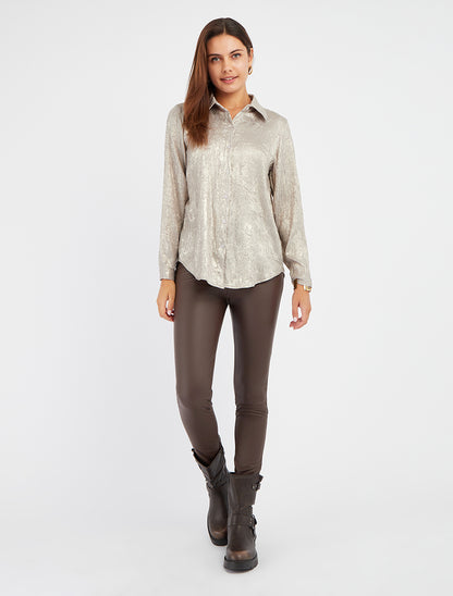 Chemise fluide effet froissé coupe droite - Beige - 8