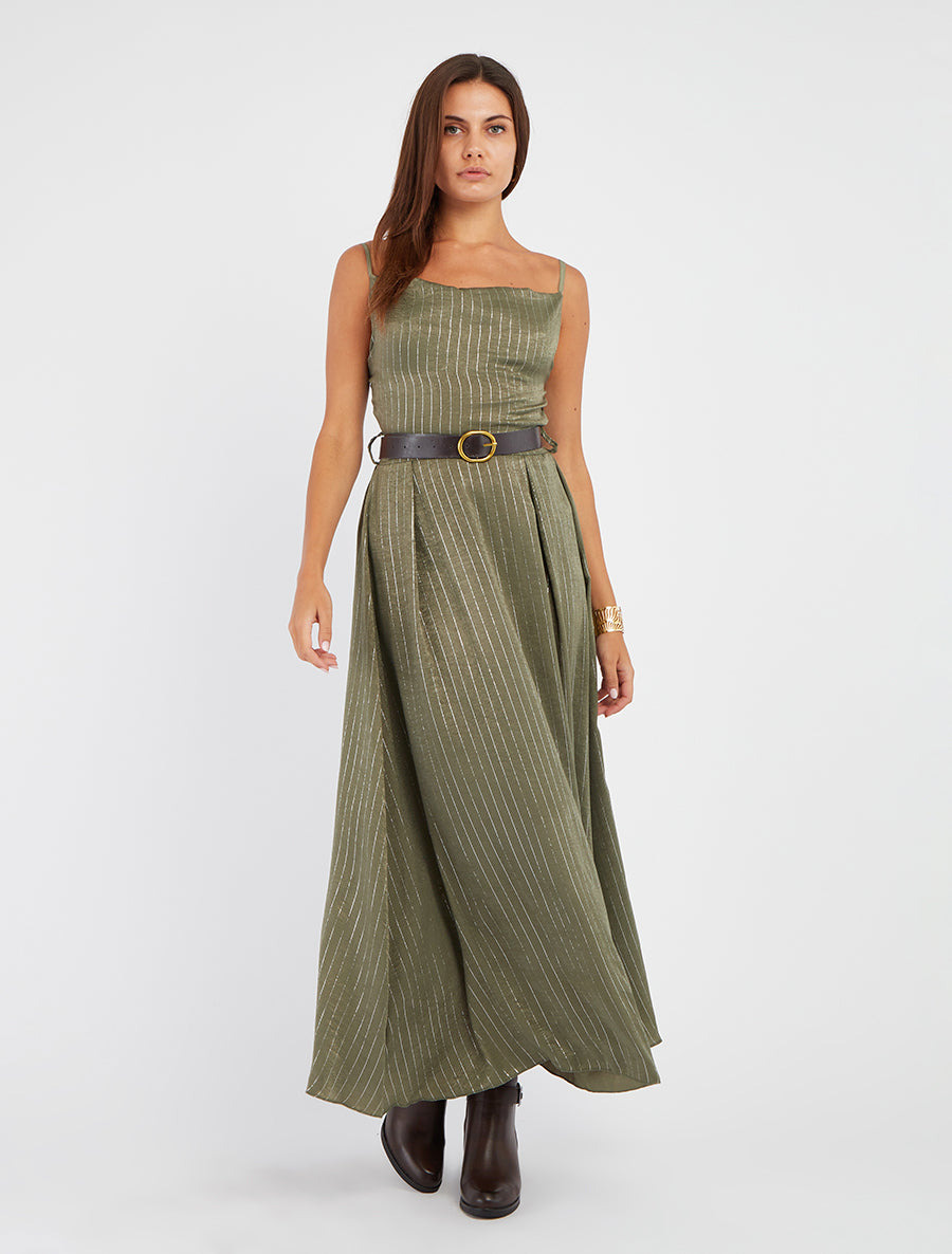 Robe longue à rayures irisées - Kaki