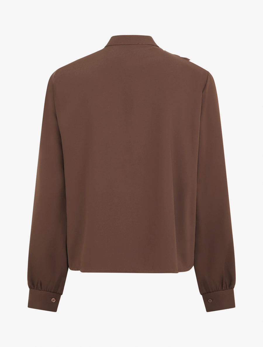 Blouse unie à col jabot - Marron - 2