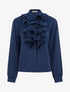 Blouse unie à col jabot - Marine - 1