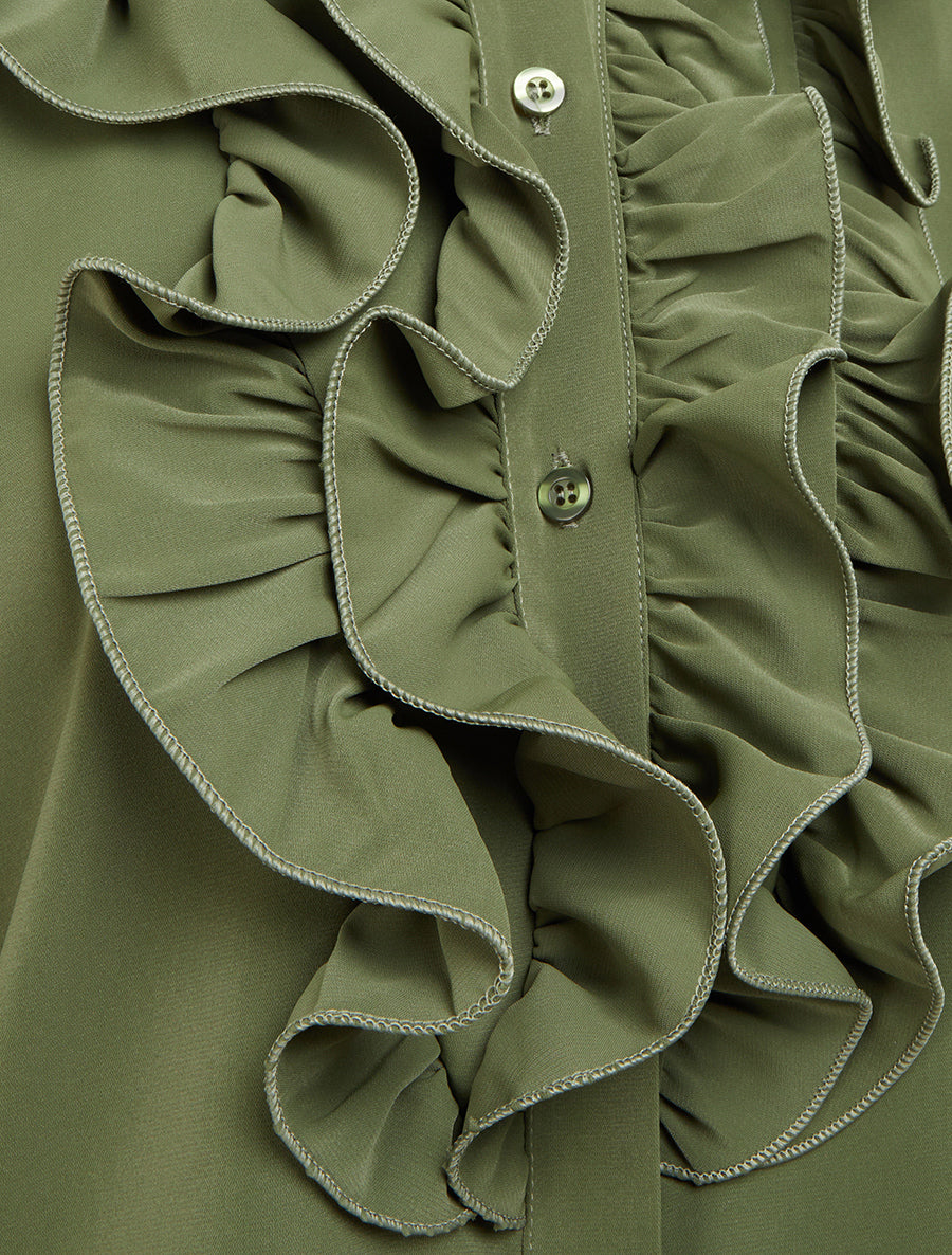 Blouse unie à col jabot - Kaki - 3