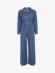 Combinaison en denim à taille élastiquée - Bleu denim - 1