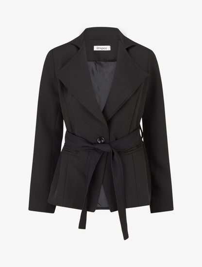 Blazer uni ceinturé - Noir - 1