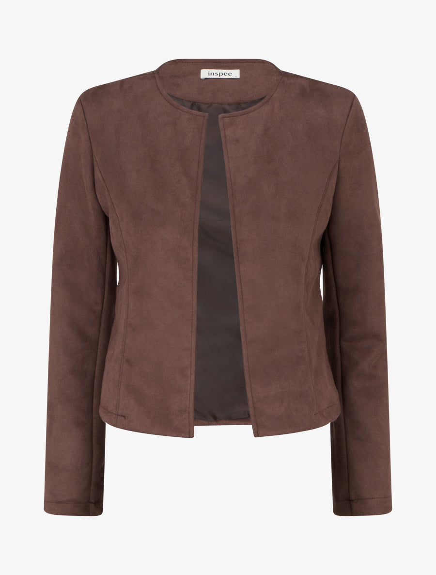 Veste courte ouverte en suédine - Marron - 1