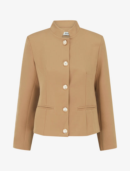 Blazer boutonné à épaulettes - Beige foncé - 1