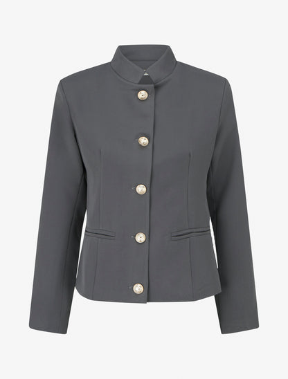 Blazer boutonné à épaulettes - Gris - 1