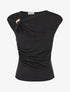 Top uni sans manches à empiècement bijou - Noir - 1