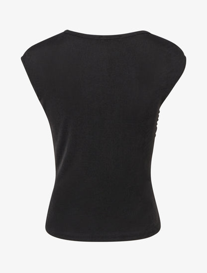 Top uni sans manches à empiècement bijou - Noir - 2