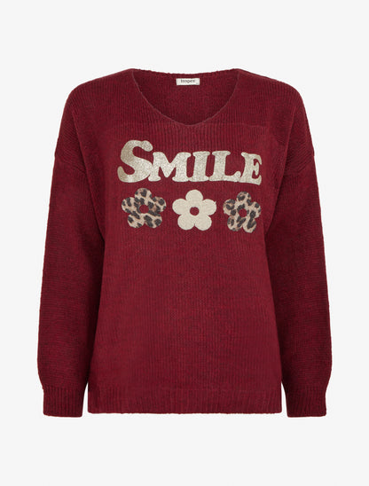 Pull uni en maille à flocage - Bordeaux