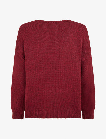 Pull uni en maille à flocage - Bordeaux - 2