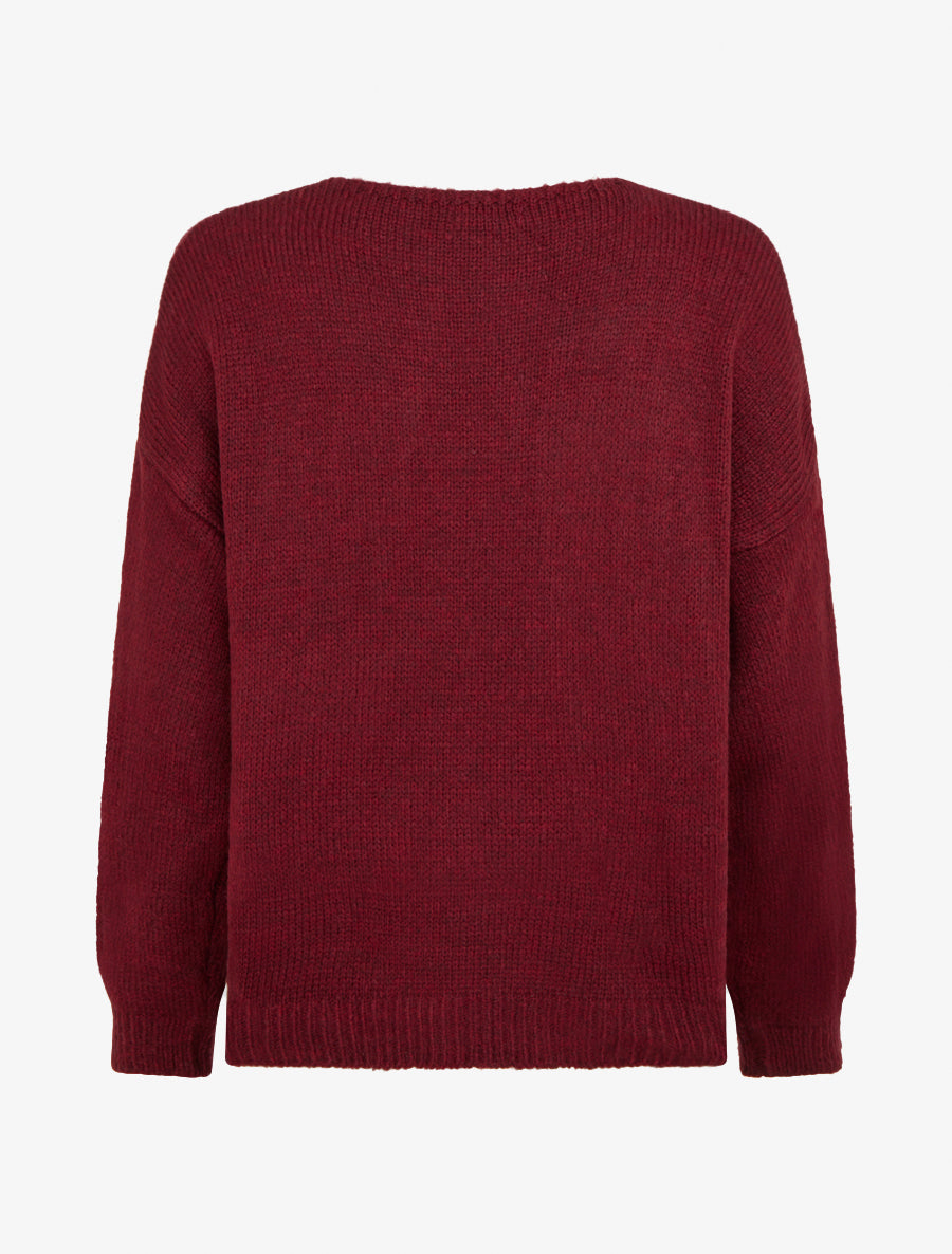Pull uni en maille à flocage - Bordeaux