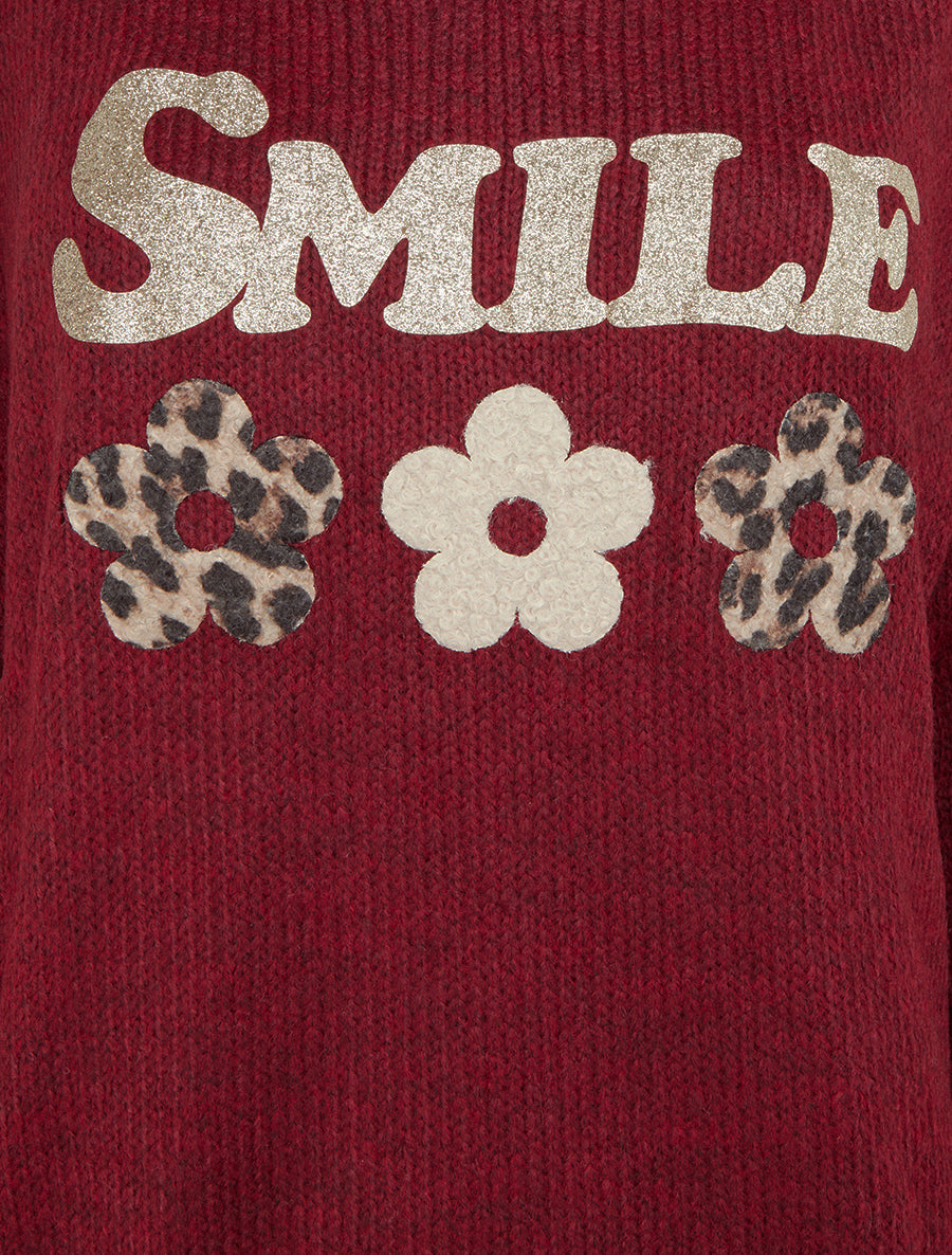 Pull uni en maille à flocage - Bordeaux