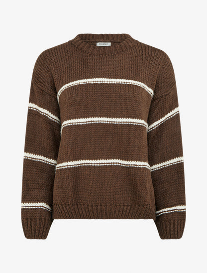 Pull en maille à motif rayures - Marron/blanc - 1