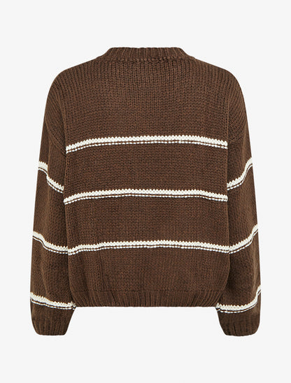 Pull en maille à motif rayures - Marron/blanc - 2