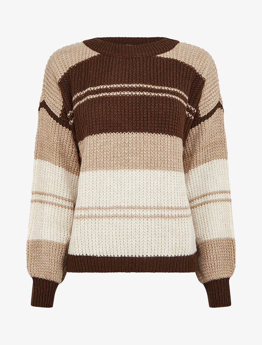 Pull en maille à bandes contrastantes - Marron/camel - 1