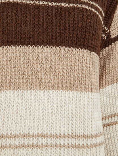 Pull en maille à bandes contrastantes - Marron/camel - 3