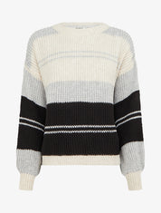 Pull en maille à bandes contrastantes - Gris/beige - 1