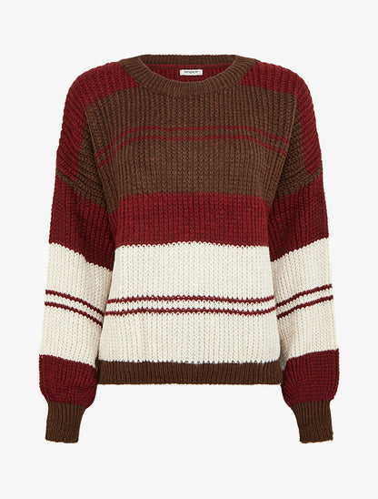 Pull en maille à bandes contrastantes - Bordeaux/marron - 1