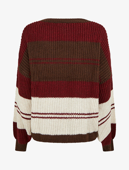 Pull en maille à bandes contrastantes - Bordeaux/marron - 2