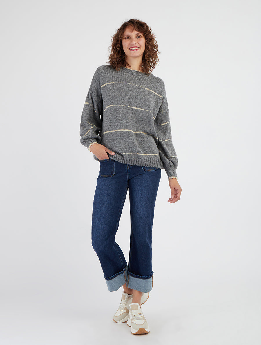 Effen trui met iriserende ribbels - Grijs