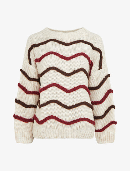 Pull en maille à motif vagues - Marron/bordeaux - 1