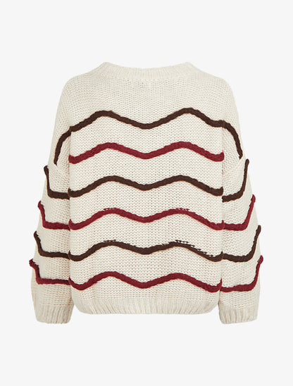 Pull en maille à motif vagues - Marron/bordeaux - 2