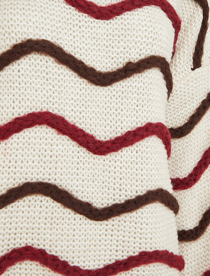 Pull en maille à motif vagues - Marron/bordeaux - 3