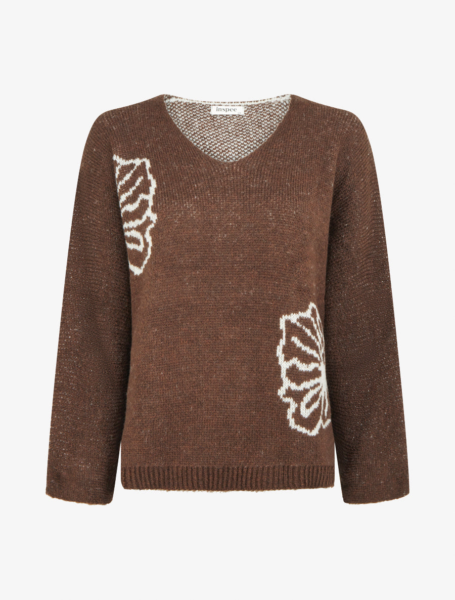 Pull à col rond à motif floral - Marron - 1