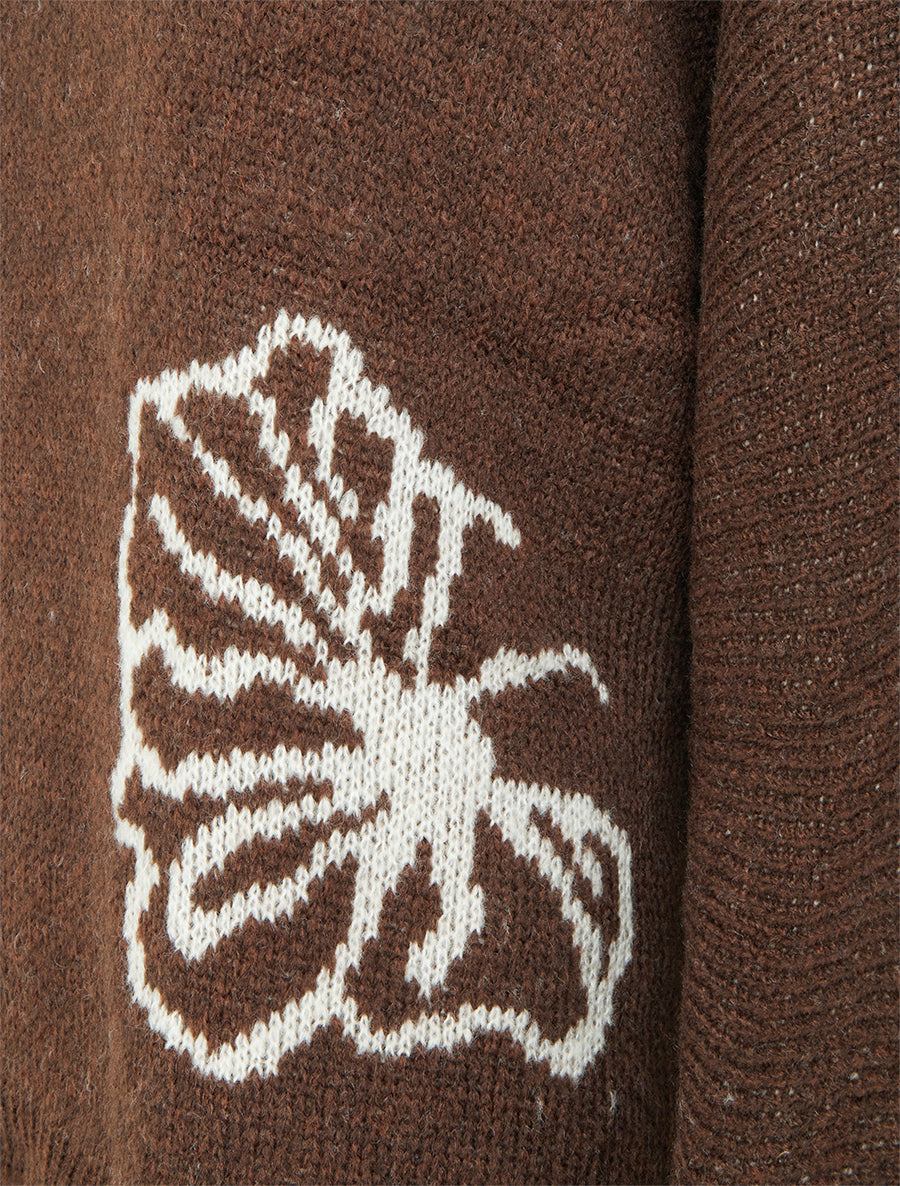 Pull à col rond à motif floral - Marron - 3