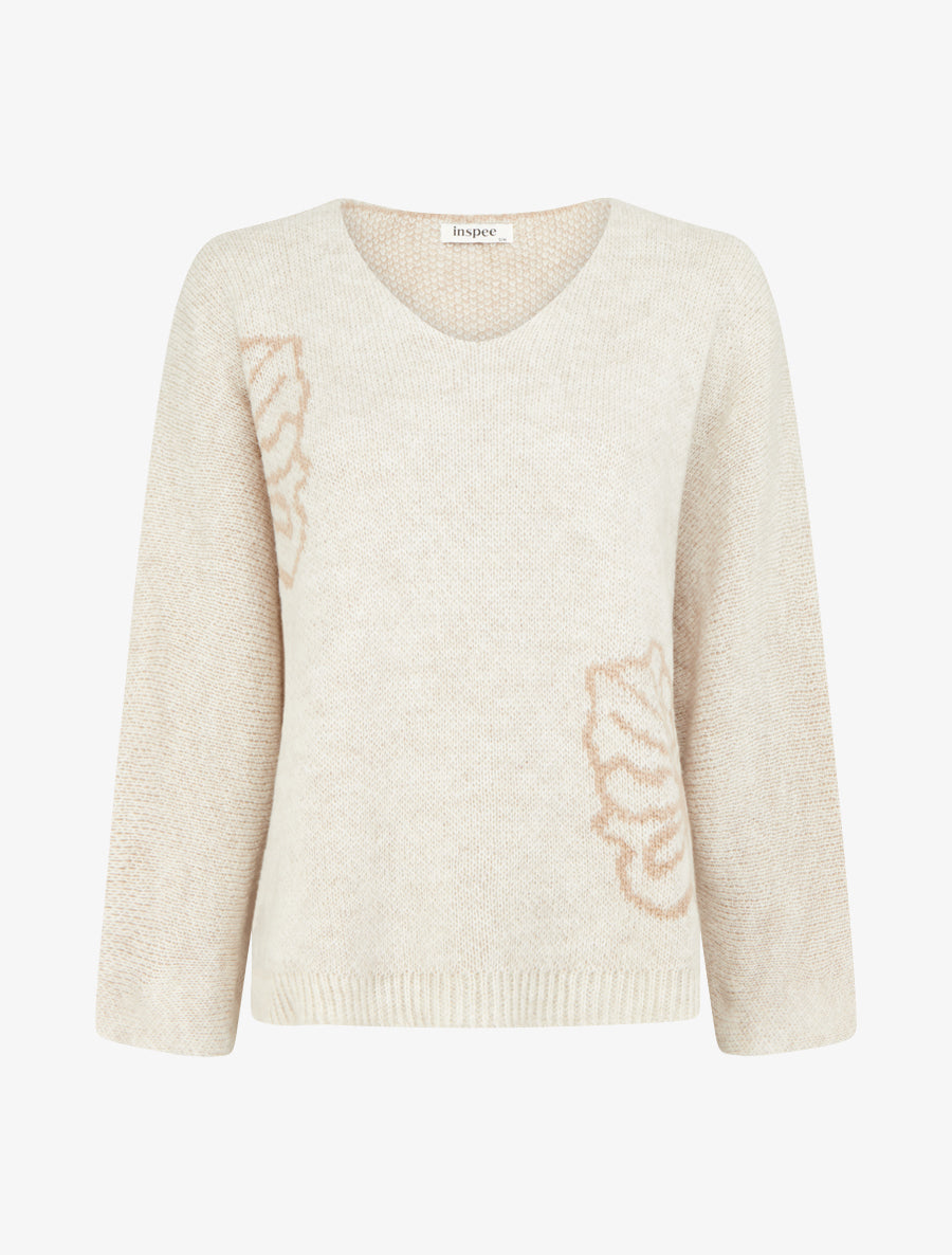Pull à col rond à motif floral - Beige - 1
