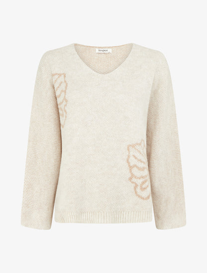 Pull à col rond à motif floral - Beige - 1