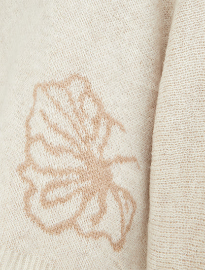 Pull à col rond à motif floral - Beige - 3