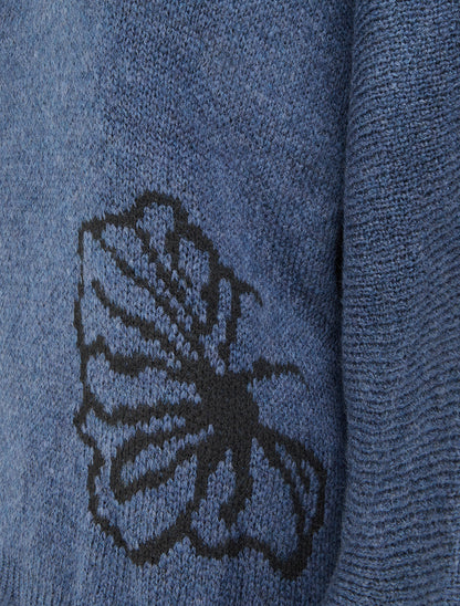 Pull à col rond à motif floral - Marine - 3