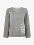 Pull à col rond à motif floral - Gris - 1