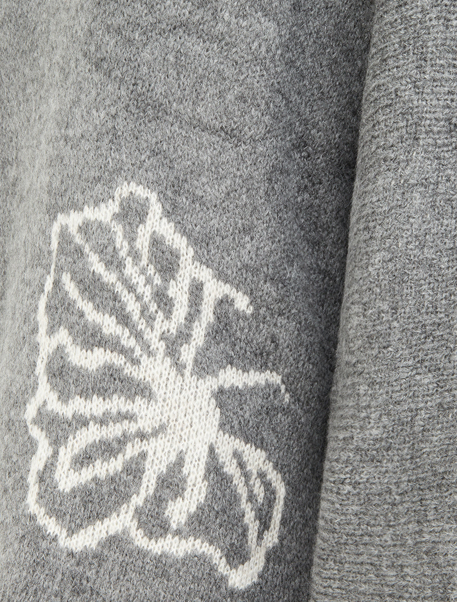 Pull à col rond à motif floral - Gris - 3
