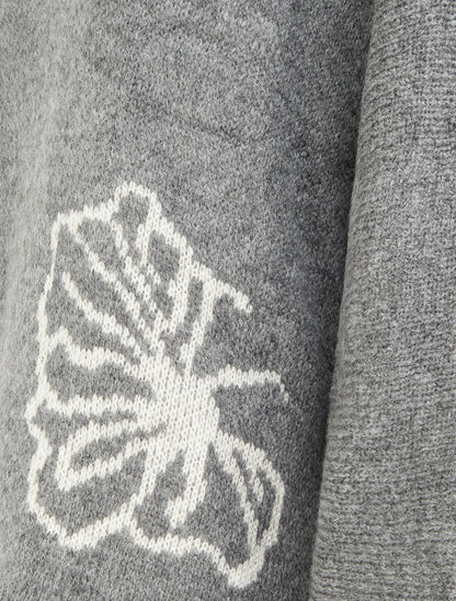 Pull à col rond à motif floral - Gris - 3