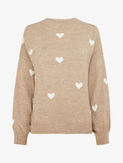 Pull en maille à motifs coeurs - Beige - 1