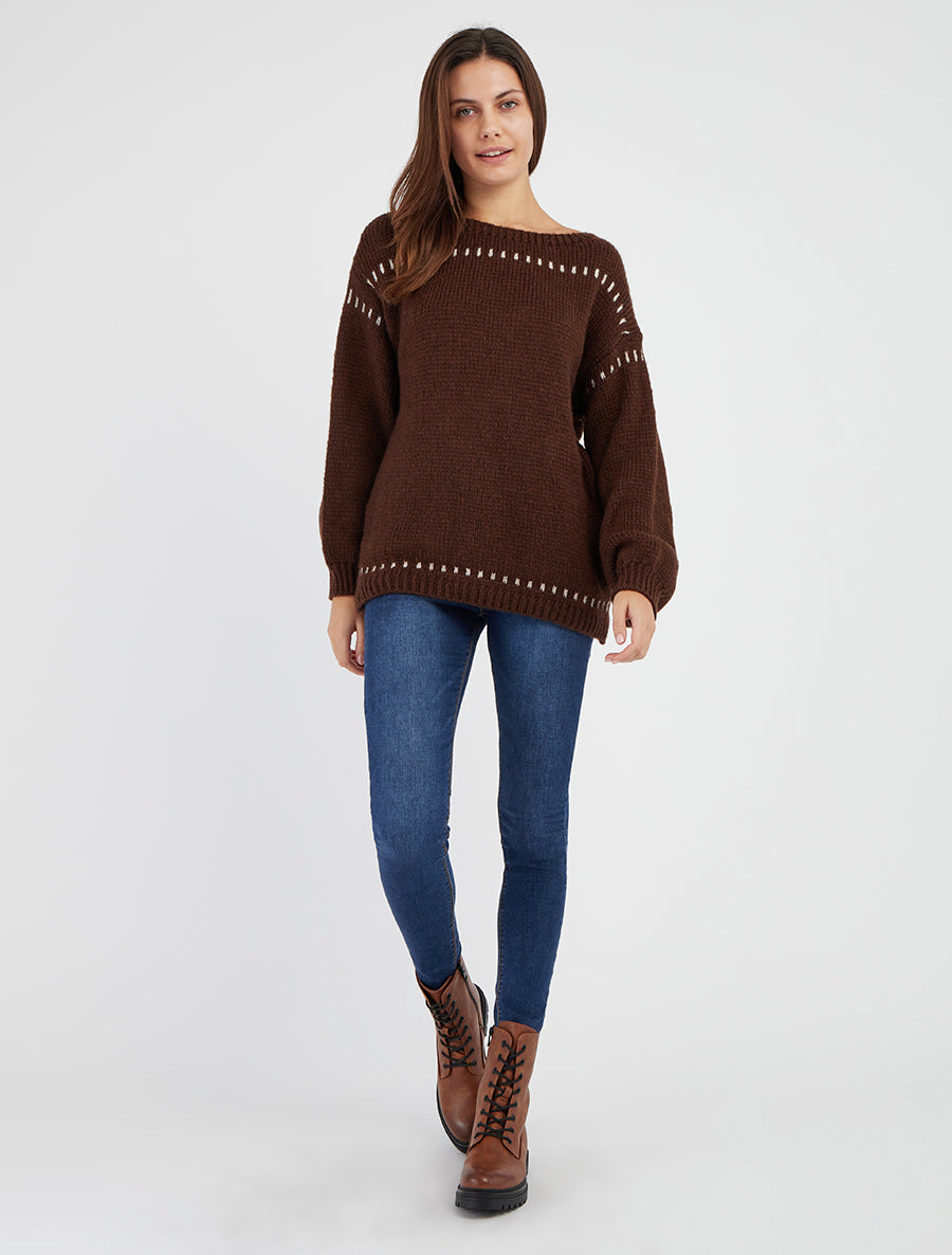 Pull uni duveteux - Marron - 8