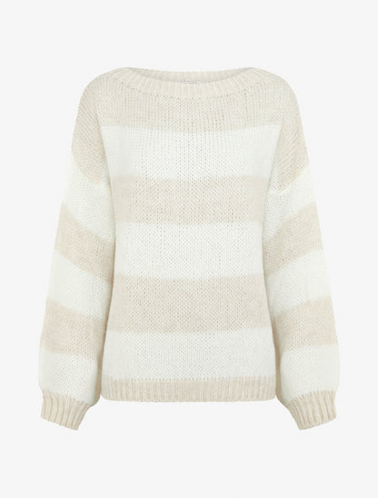 Pull en maille rayé bicolore - Beige - 1