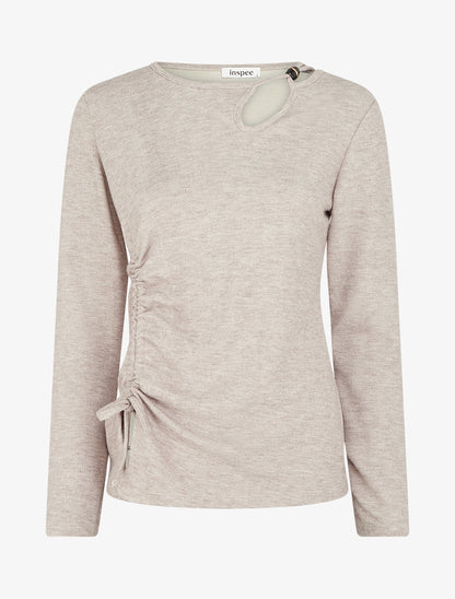 Pull en maille fine à lien de serrage - Taupe - 1