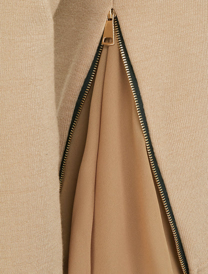Pull fin zippé sur les côtés - Beige - 3
