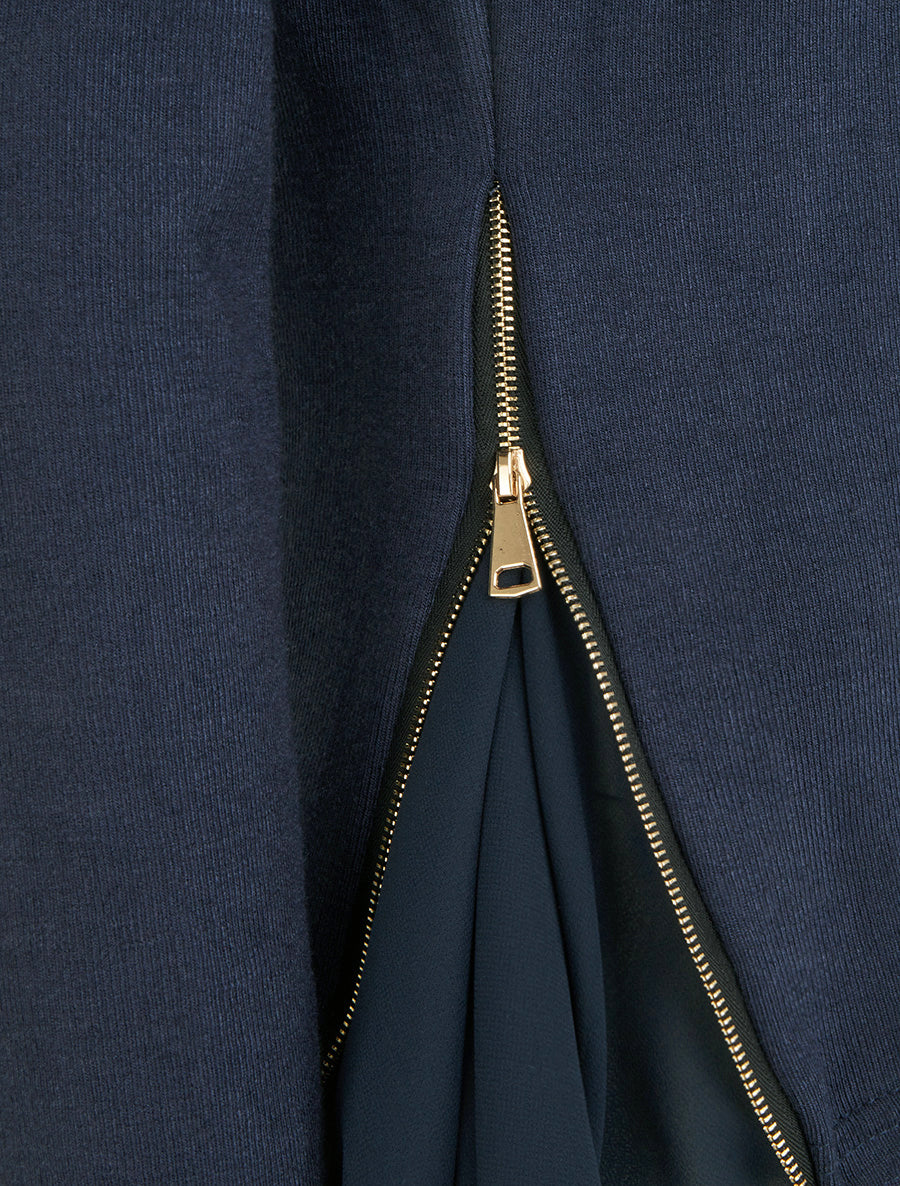 Pull fin zippé sur les côtés - Marine - 3