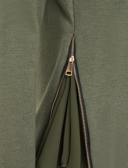 Pull fin zippé sur les côtés - Kaki - 3